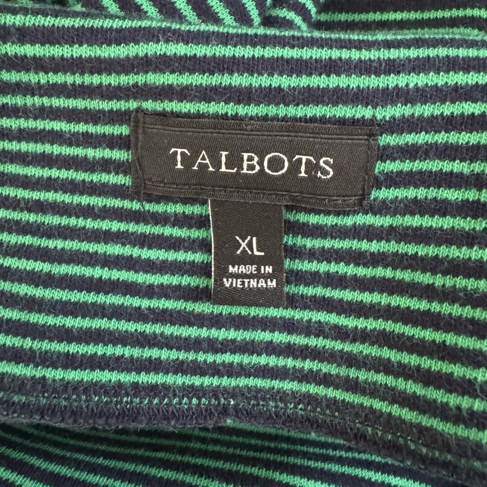 Talbots Shirt Dress XL Striped Green Blue Nautical Zipper Boatneck Cotton Beach - Picture 6 of 8